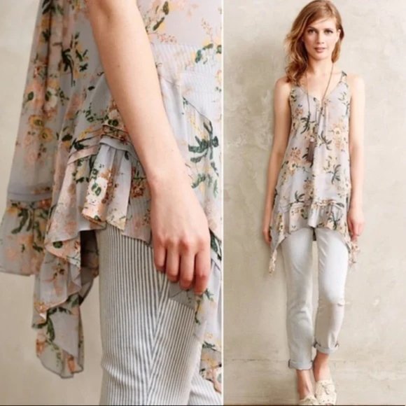 Maeve Tops - Anthropologie Maeve Magda Floral High Low Handkerchief Hem Sleevless Tunic Top S